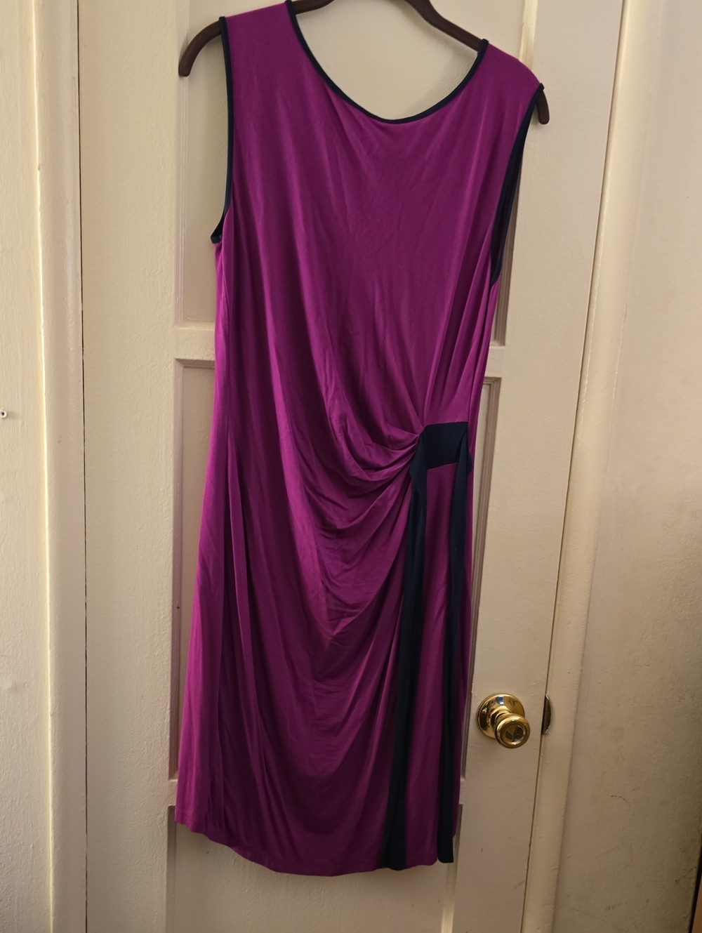 Saint Tropez West Sleeveless Draped Midi Dress in Magenta with Navy Trim